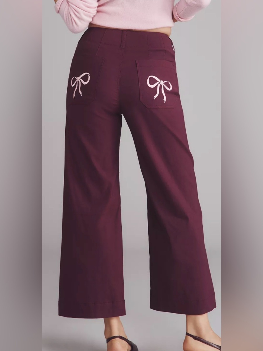 Anthro x Maeve The Colette Bow Pocket Crop Wide Leg Pant Purple Size 27